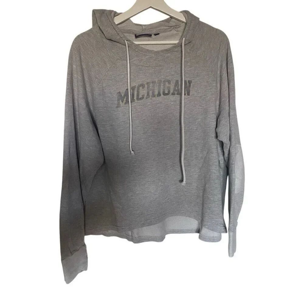 Champion waffle knit distressed hooded XL patched elbows Michigan